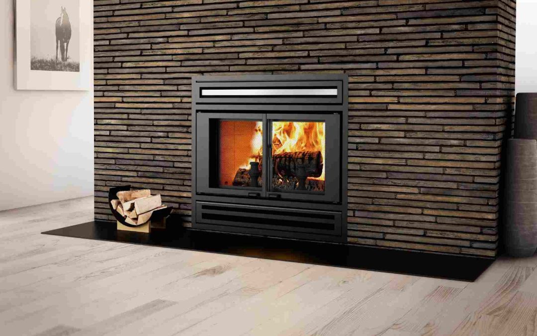 wood burning fireplace, brick surround