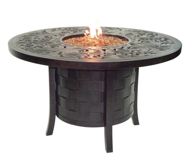 Black, round Castelle fire pit table