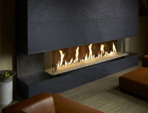 linear davinci fireplace with black surround